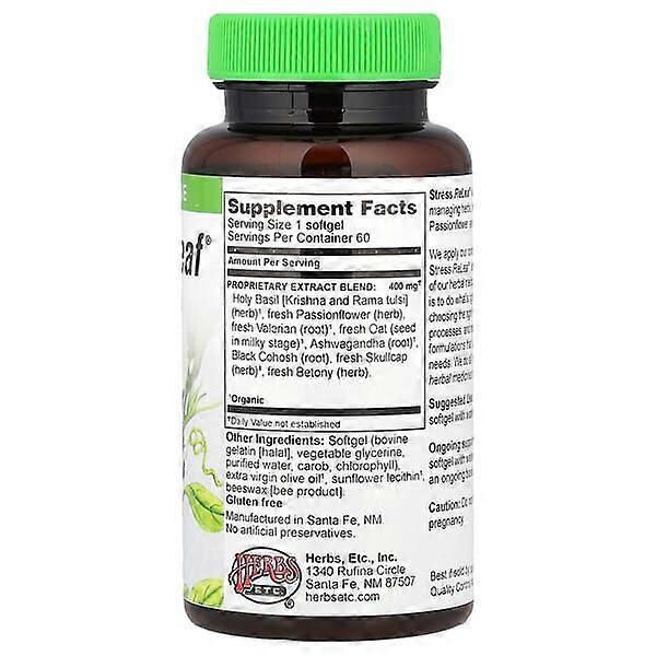 Supplement Facts for Herbs Etc. Stress ReLeaf, 60 Softgels