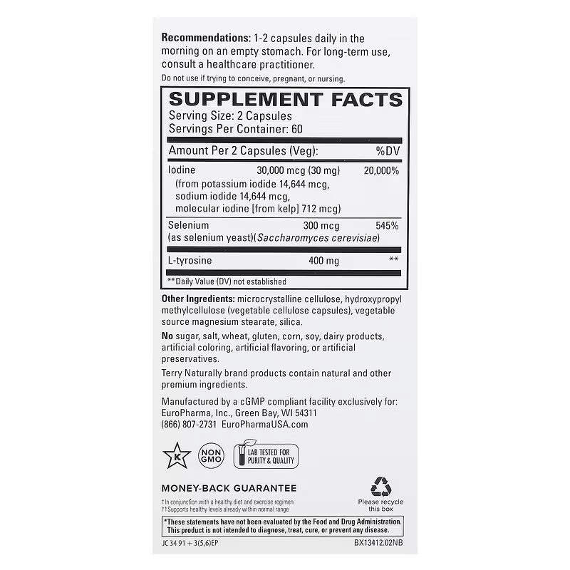 Supplement Facts for Terry Naturally Thyroid Care Plus