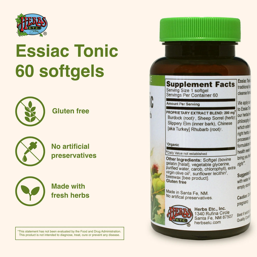 Supplement Facts for Herbs Etc. Essiac Tonic Cleanse, 60 Softgels