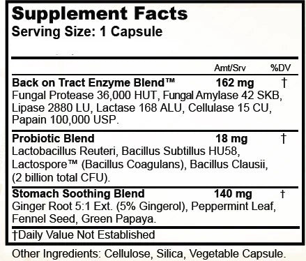 Supplement Facts for Vitality Nutrition Back on Tract Digestive Support - 90 Capsules