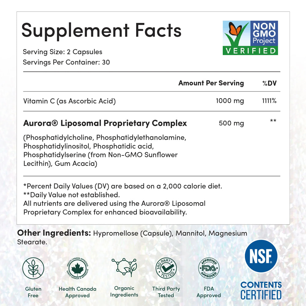 Supplement Facts for Aurora Liposomal Vitamin C - 60 Capsules