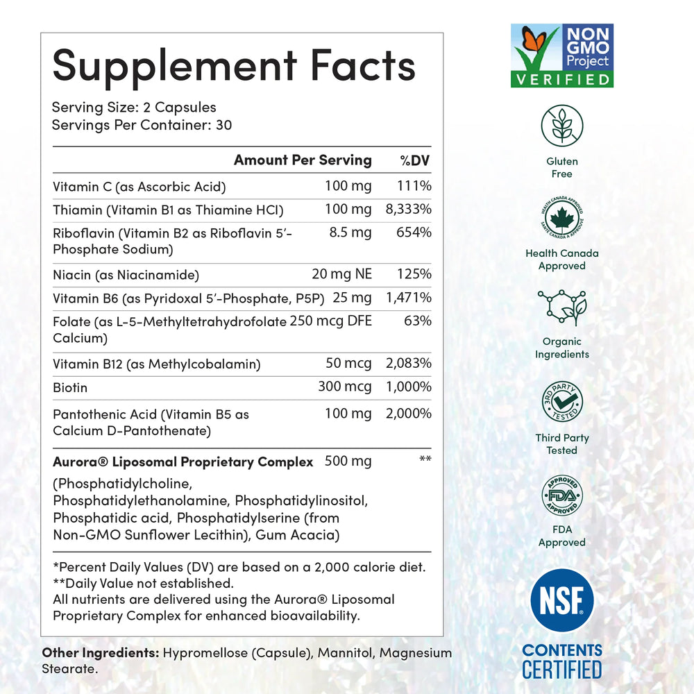 Supplement Facts for Aurora Liposomal B-Complex - 60 Capsules