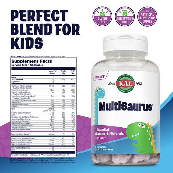 Supplement Facts for KAL MultiSaurus Kid's Multivitamin - 90 Chewables