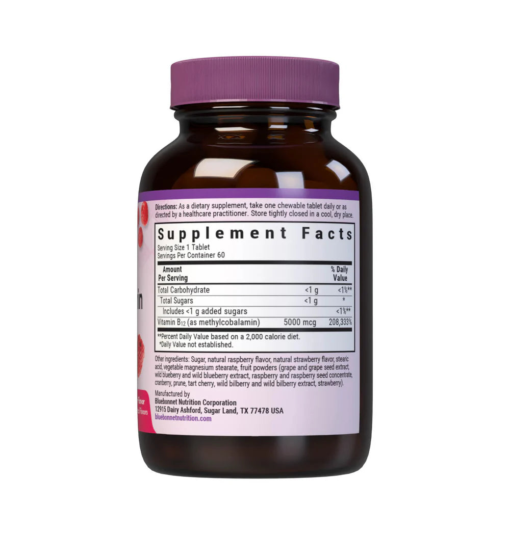 Supplement Facts for Bluebonnet Methylcobalamin 5,000 mcg 60 chewable tablets